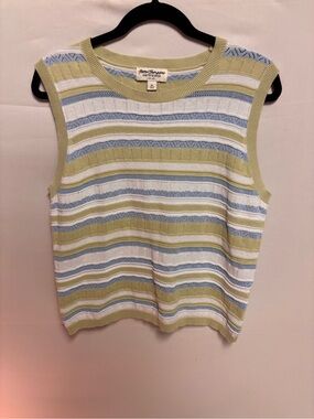 Norm Thompson Striped Knit Tank - Light Green, Light Blue & White
